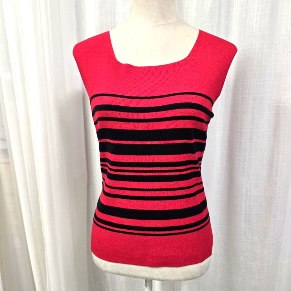 2/$30 Black & Red Womens Sleeveless Knit Top Size L Career Wear